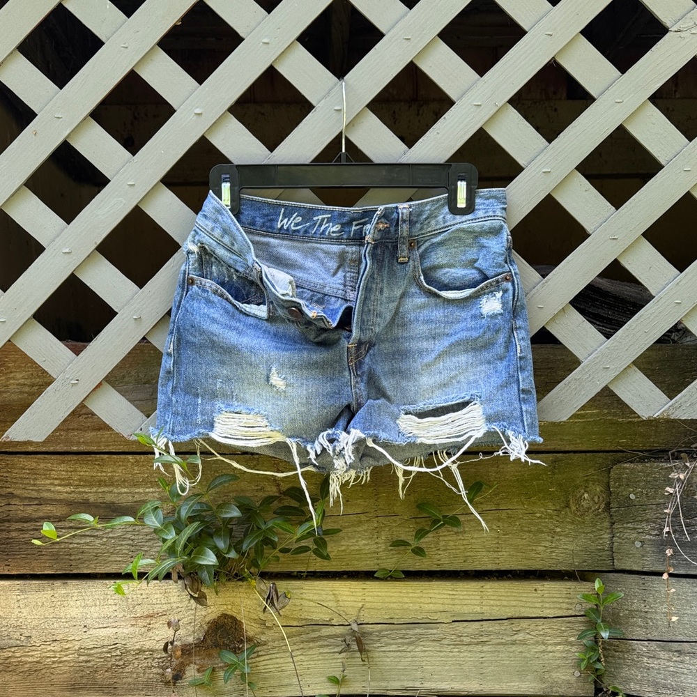 We The Free Light Blue Distressed Denim Cutoff Shorts
